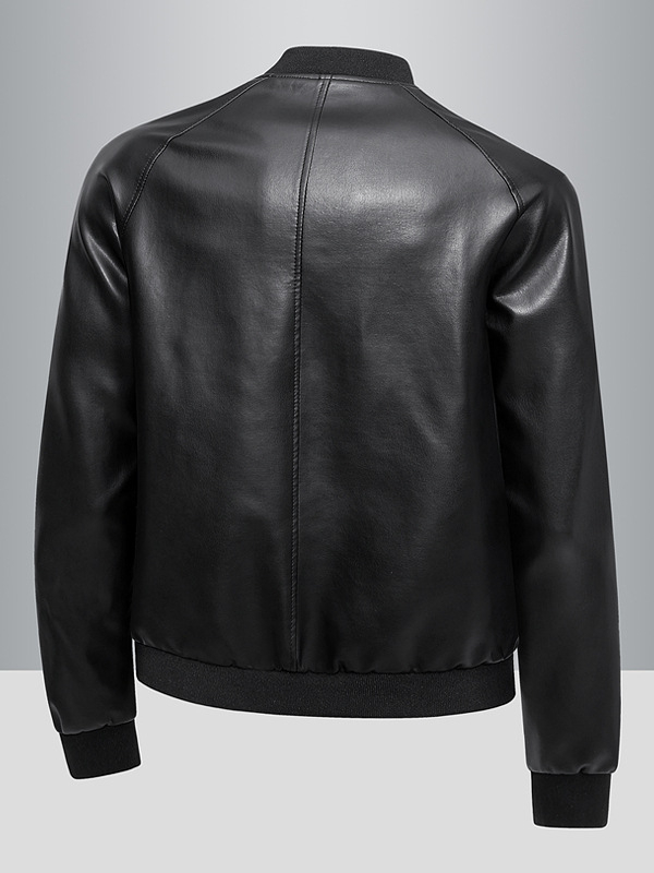 Meeste PU nahast jak, stand-up krae, tõmblukk, vaba lõige, küljetaskud