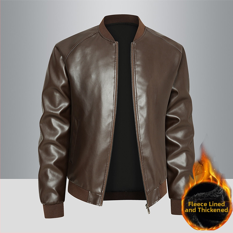 Meeste PU nahast jak, stand-up krae, tõmblukk, vaba lõige, küljetaskud