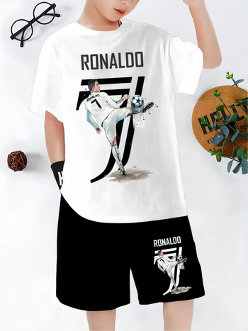 Laste kaheosaline komplekt: lühikeste varrukatega T-särk ja lühikesed püksid, polüester, 3–8 aastat, suvi