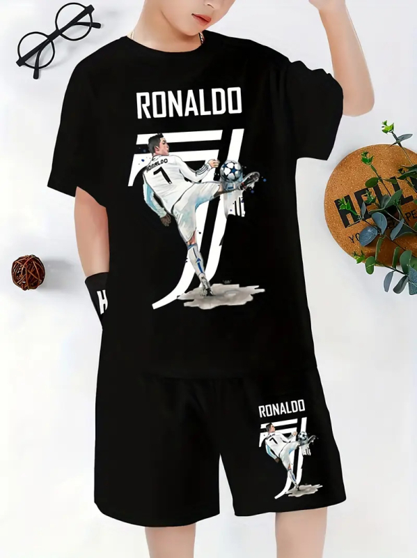 Laste kaheosaline komplekt: lühikeste varrukatega T-särk ja lühikesed püksid, polüester, 3–8 aastat, suvi