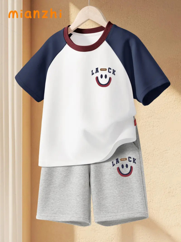 Laste kaheosaline komplekt: lühikeste varrukatega T-särk ja lühikesed püksid, polüester, 3–8 aastat, suvi