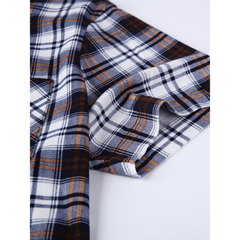 Meeste vabaaja nööbiga särk, ruuduline muster, fleece vooder, 3/4 varrukad, 100% polüester