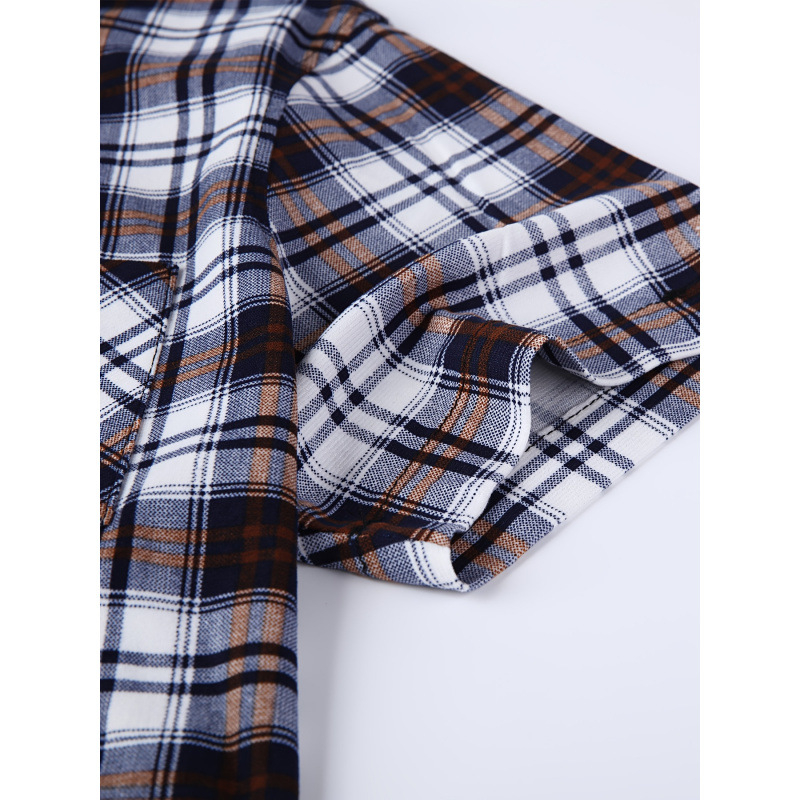 Meeste vabaaja nööbiga särk, ruuduline muster, fleece vooder, 3/4 varrukad, 100% polüester