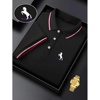 Meeste polo särk, vaba stiil, slim fit, turn-down krae, 3/4 varrukad, geomeetriline muster