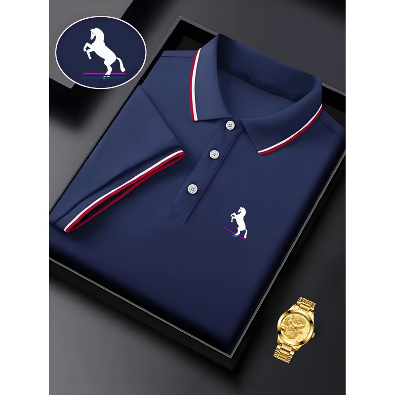 Meeste polo särk, vaba stiil, slim fit, turn-down krae, 3/4 varrukad, geomeetriline muster