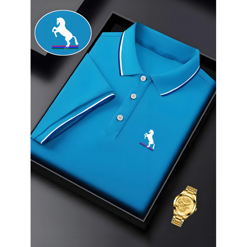 Meeste polo särk, vaba stiil, slim fit, turn-down krae, 3/4 varrukad, geomeetriline muster