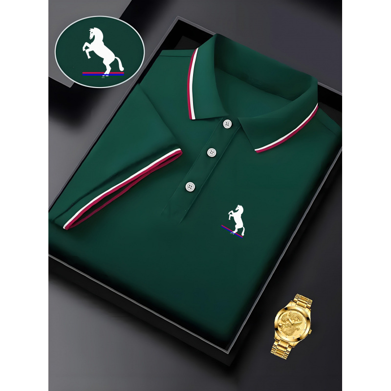 Meeste polo särk, vaba stiil, slim fit, turn-down krae, 3/4 varrukad, geomeetriline muster