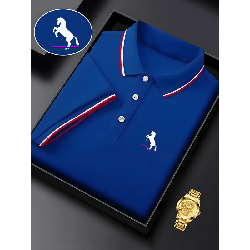 Meeste polo särk, vaba stiil, slim fit, turn-down krae, 3/4 varrukad, geomeetriline muster