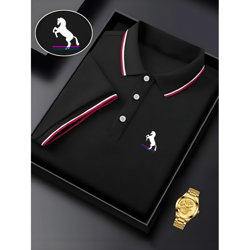 Meeste polo särk, vaba stiil, slim fit, turn-down krae, 3/4 varrukad, geomeetriline muster