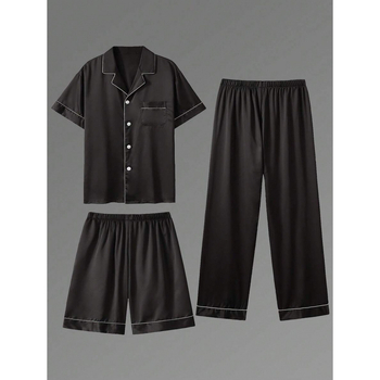 Nailonist magamisriidest komplekt noorukitele – sügis, pullover-stiilis lühikeste varrukatega top ja lühikesed püksid, kolmekohaline komplekt