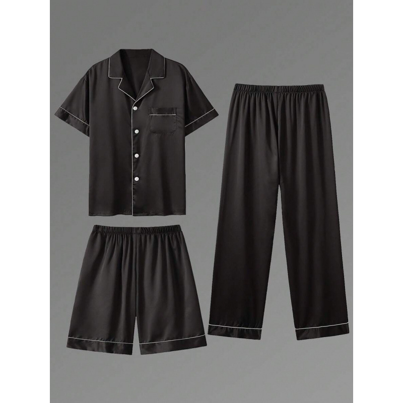 Nailonist magamisriidest komplekt noorukitele – sügis, pullover-stiilis lühikeste varrukatega top ja lühikesed püksid, kolmekohaline komplekt