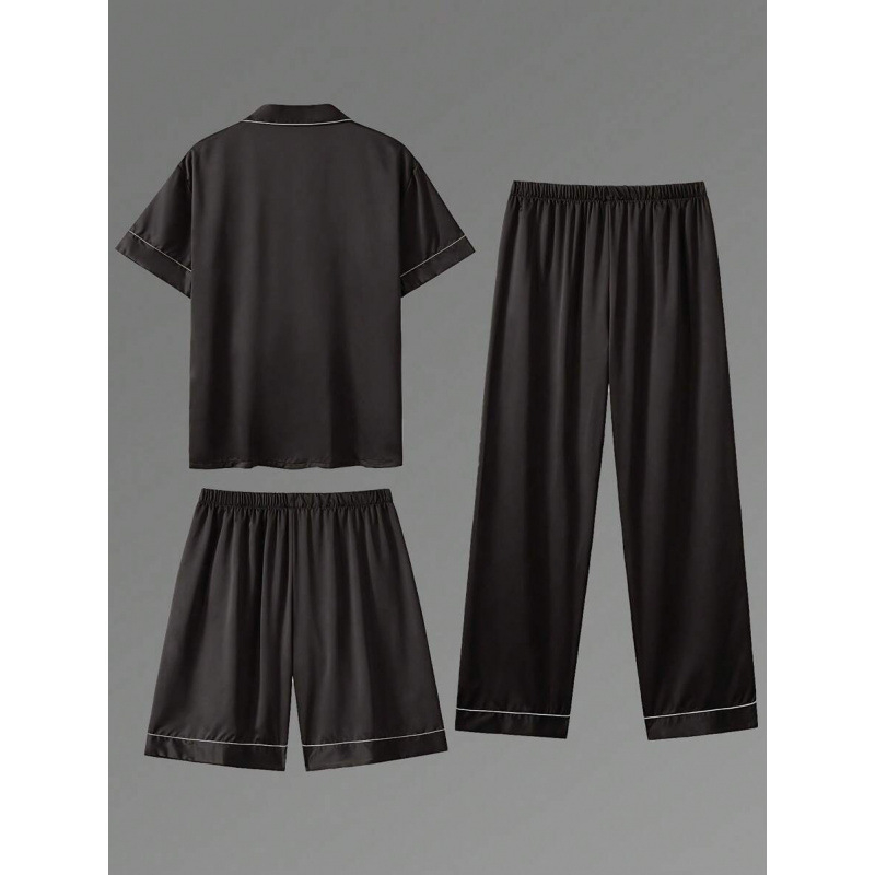 Nailonist magamisriidest komplekt noorukitele – sügis, pullover-stiilis lühikeste varrukatega top ja lühikesed püksid, kolmekohaline komplekt