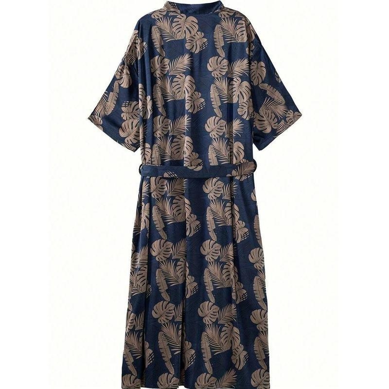 Meeste ööriided: ees sidumisega pullover, nailon, kogu keha trükk, lühikeste varrukatega