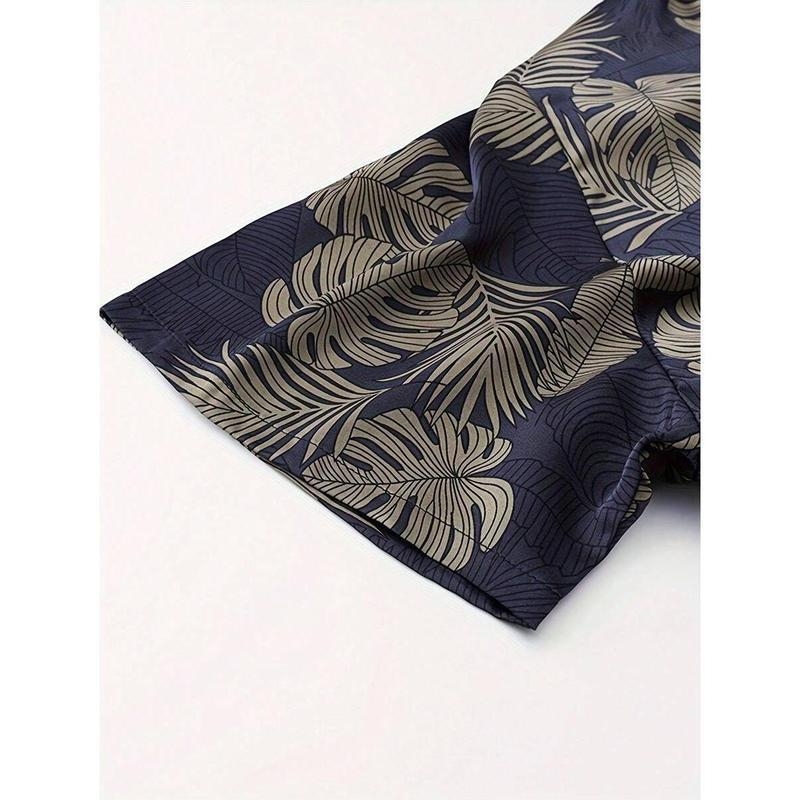 Meeste ööriided: ees sidumisega pullover, nailon, kogu keha trükk, lühikeste varrukatega