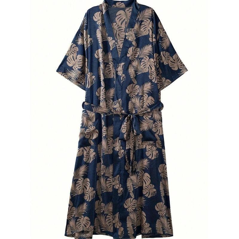 Meeste ööriided: ees sidumisega pullover, nailon, kogu keha trükk, lühikeste varrukatega