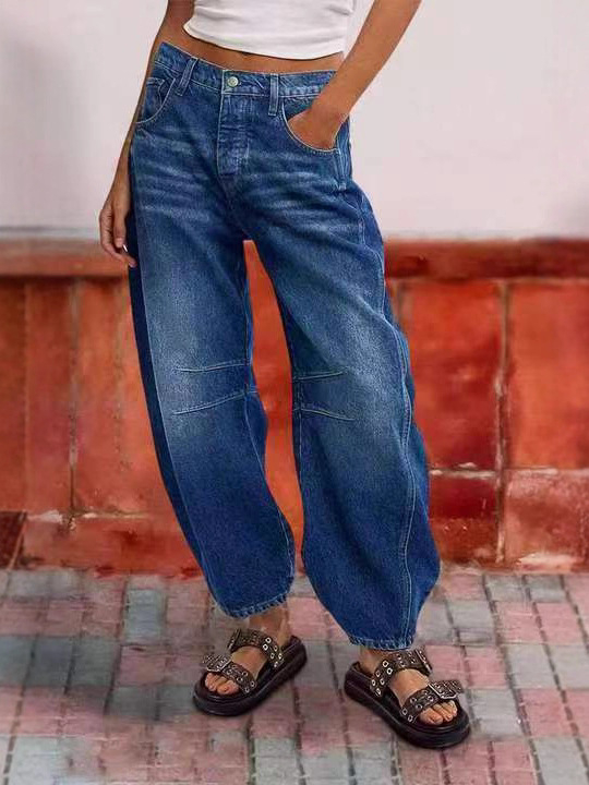 Denim džinsid, elastsed, kits lõige ja lühendatud pikkus, keskmine talje, Euroopa ja Ameerika stiil