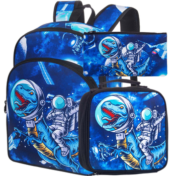 Algkooli seljakott dinosauruse karikatuuriga, kolmeosaline komplekt, ultra-kerge, polüester, hingav