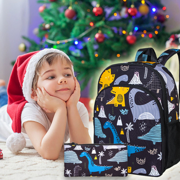 Algkooli seljakott dinosauruse karikatuuriga, kolmeosaline komplekt, ultra-kerge, polüester, hingav