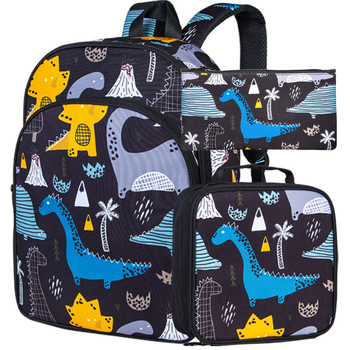 Algkooli seljakott dinosauruse karikatuuriga, kolmeosaline komplekt, ultra-kerge, polüester, hingav