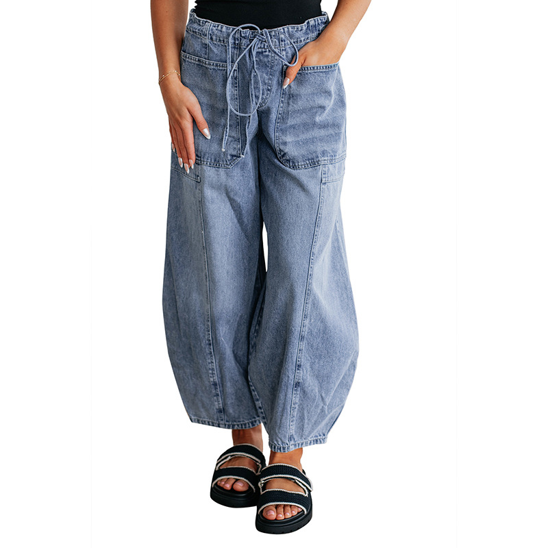 Laiad džinsid, kõrge vöökoht, puuvilla-poliesteri segu, kerge venivus, pikad püksid, igapäevane jaapani-korea stiil
