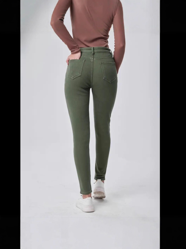 Denim skinny teksad fleecevooderdusega, keskmine talje, pikad jalad