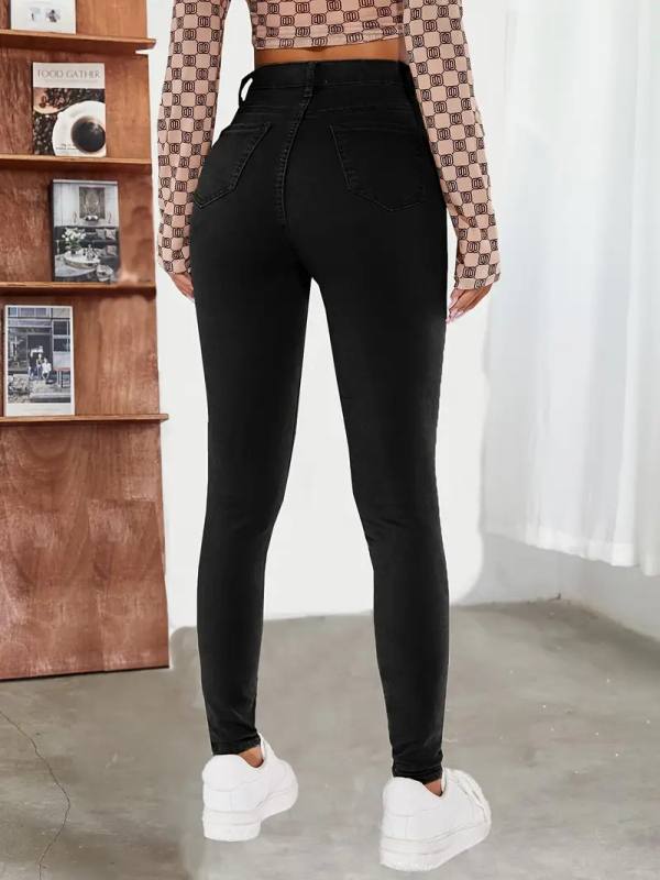 Naiste Slim-fit džinsid denimist koos puuvillaga ja spandeksiga, ultra-madal vöökoht, pikad püksid