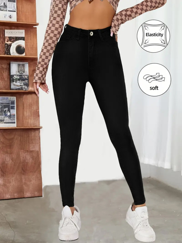 Naiste Slim-fit džinsid denimist koos puuvillaga ja spandeksiga, ultra-madal vöökoht, pikad püksid