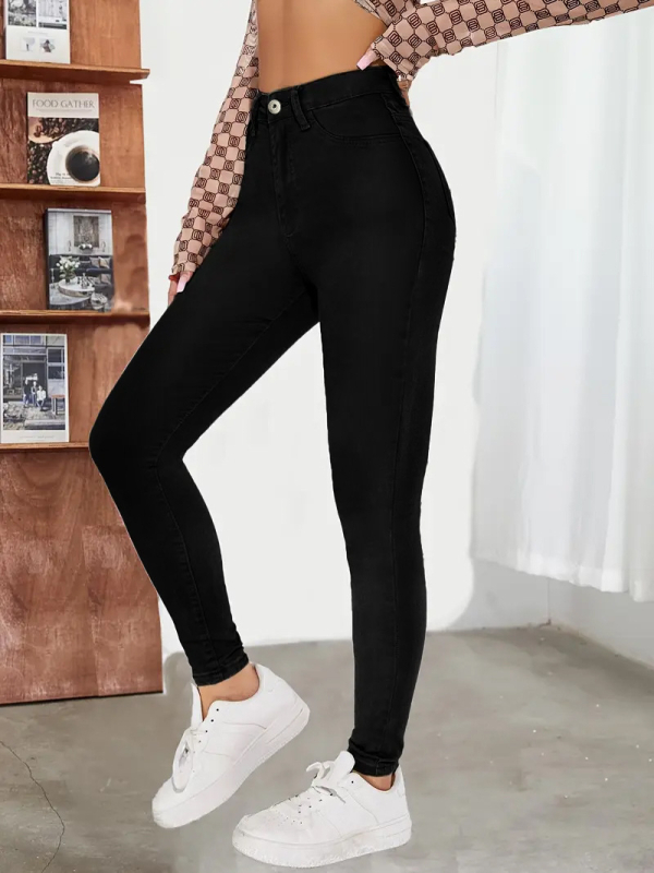 Naiste Slim-fit džinsid denimist koos puuvillaga ja spandeksiga, ultra-madal vöökoht, pikad püksid