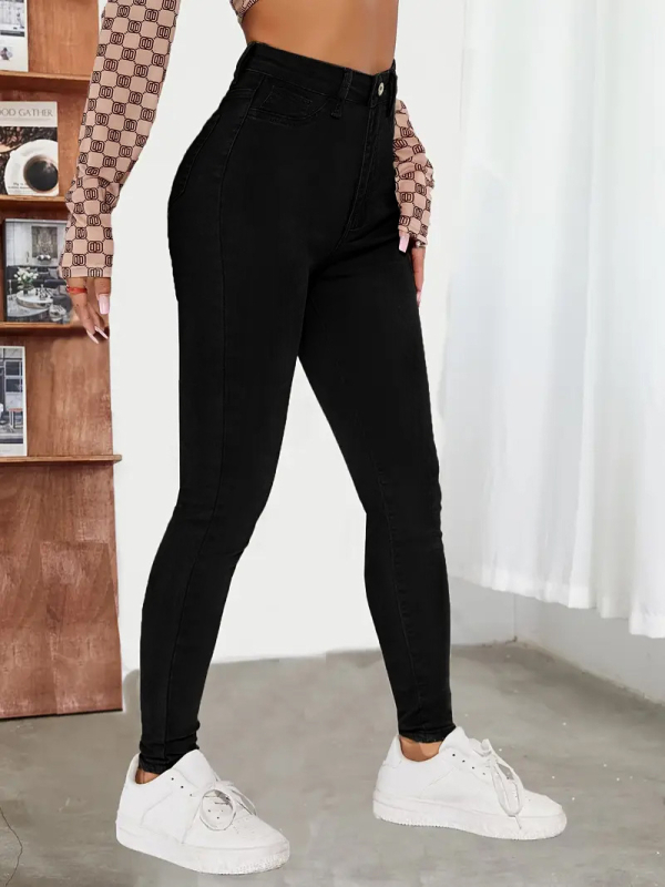 Naiste Slim-fit džinsid denimist koos puuvillaga ja spandeksiga, ultra-madal vöökoht, pikad püksid