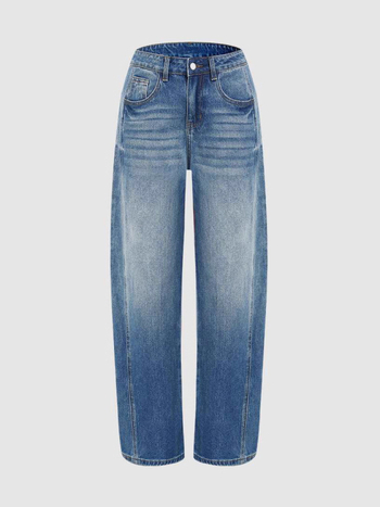 Denim teksad, kõrge vöökoht, laiad jalad, tõmblukk, kerge venivus