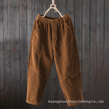 Naiste corduroy püksid, vaba lõige, keskmise kõrgusega vöö, haremi stiil, igapäevased püksid