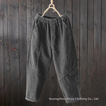 Naiste corduroy püksid, vaba lõige, keskmise kõrgusega vöö, haremi stiil, igapäevased püksid