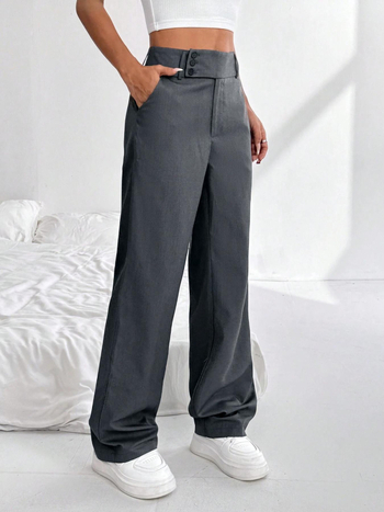 Naiste igapäevased püksid, kõrge vöökoht, sirge lõige, polüester-spandeksi segu, tänav hipster-stiil