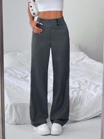 Naiste igapäevased püksid, kõrge vöökoht, sirge lõige, polüester-spandeksi segu, tänav hipster-stiil