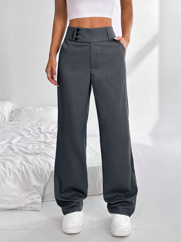 Naiste igapäevased püksid, kõrge vöökoht, sirge lõige, polüester-spandeksi segu, tänav hipster-stiil