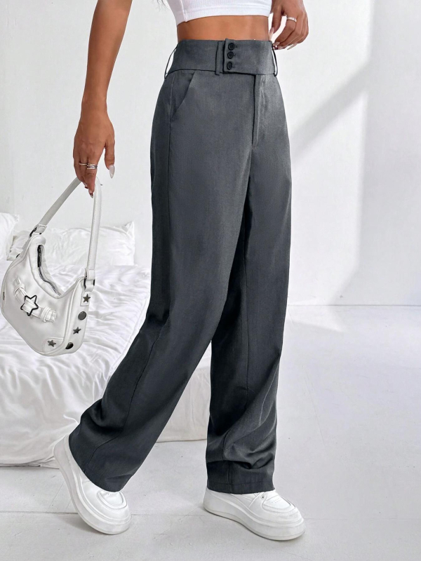 Naiste igapäevased püksid, kõrge vöökoht, sirge lõige, polüester-spandeksi segu, tänav hipster-stiil