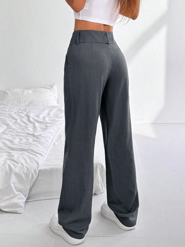 Naiste igapäevased püksid, kõrge vöökoht, sirge lõige, polüester-spandeksi segu, tänav hipster-stiil