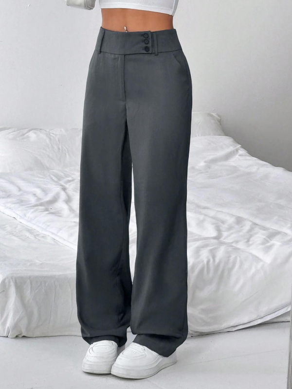 Naiste igapäevased püksid, kõrge vöökoht, sirge lõige, polüester-spandeksi segu, tänav hipster-stiil