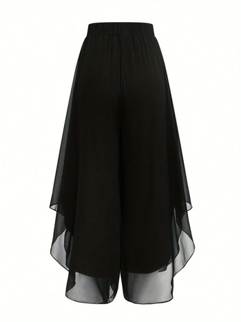 Naistele Casual püksid laia lõikega, lühikese pikkusega, elastne vöökoht, 95% polüester, W0149