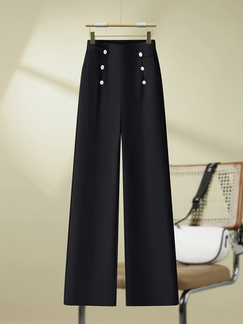 Polüestrist sirge lõikega püksid, kõrge vöökoht, drapeeritud siluett, linnal stiil, kevad 2024