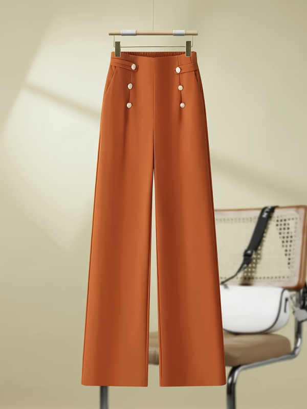 Polüestrist sirge lõikega püksid, kõrge vöökoht, drapeeritud siluett, linnal stiil, kevad 2024