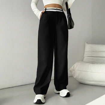 Naiste värvi-blokk stiilis mugav püksid, kõrge vöökoht, sirge lõige, pikad, polüester/spandeks materjal, kerge elastus