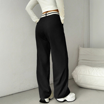 Naiste värvi-blokk stiilis mugav püksid, kõrge vöökoht, sirge lõige, pikad, polüester/spandeks materjal, kerge elastus