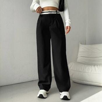 Naiste värvi-blokk stiilis mugav püksid, kõrge vöökoht, sirge lõige, pikad, polüester/spandeks materjal, kerge elastus