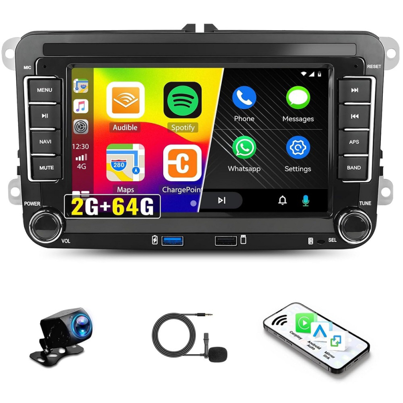 IPS-ekraaniga auto infotainment üksus VW Jetta, Sagitar, Passat, Tiguan, Touran, CC — ABS+metallist korpus, 12V toiteallikas, 8-ndal südamikuga protsessor 4G-ga ja kuni 8+128GB salvestus