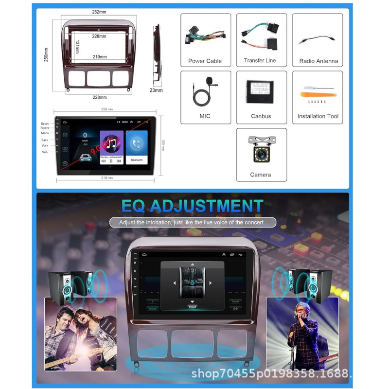 Android autos navigeerimisseade Mercedes-Benz S-Class W220 (1998–2005): 8-tuumaline protsessor, IPS ekraan, CarPlay tugi, kuni 128GB salvestusruumi