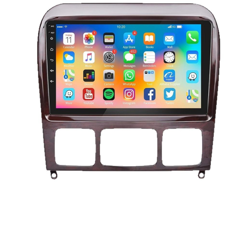 Android autos navigeerimisseade Mercedes-Benz S-Class W220 (1998–2005): 8-tuumaline protsessor, IPS ekraan, CarPlay tugi, kuni 128GB salvestusruumi