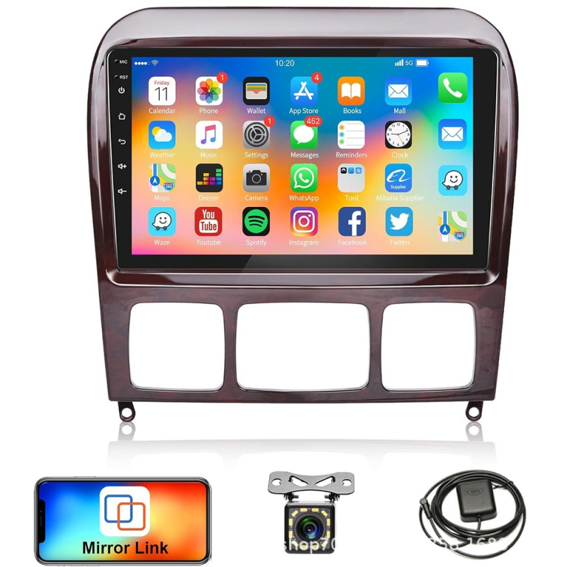 Android autos navigeerimisseade Mercedes-Benz S-Class W220 (1998–2005): 8-tuumaline protsessor, IPS ekraan, CarPlay tugi, kuni 128GB salvestusruumi