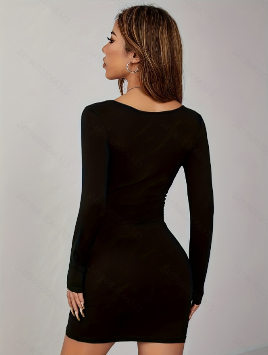 Kleit pikkade varrukatega, ruudukujuline kaelusega, wrap seelik, keskmise pikkusega, polüester