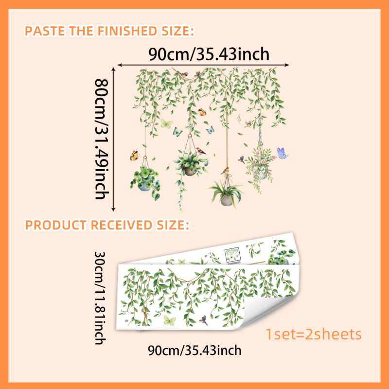 Dekoratiivsed seina kleepsud, PVC, taime- ja lillemotiiv, 2 tk, põhjamaine lame stiil